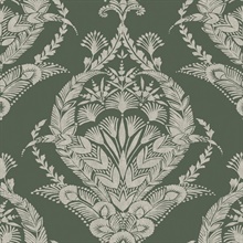 Arlie Evergreen Large Floral &amp; Leaf Damask Wallpaper