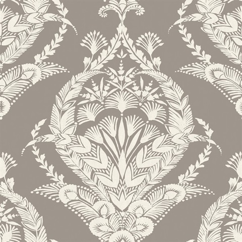 Arlie Grey Large Floral & Leaf Damask Wallpaper