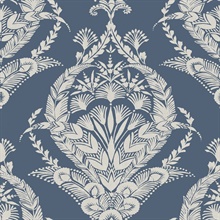 Arlie Indigo Large Floral &amp; Leaf Damask Wallpaper