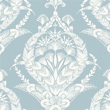 Arlie Light Blue Large Floral & Leaf Damask Wallpaper