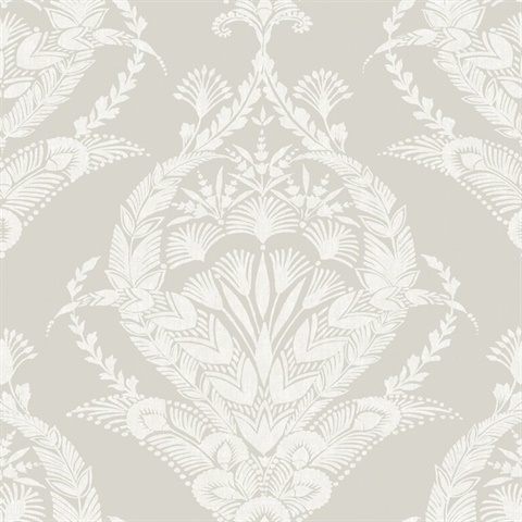 Arlie Light Grey Large Floral & Leaf Damask Wallpaper