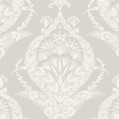 Arlie Light Grey Large Floral & Leaf Damask Wallpaper