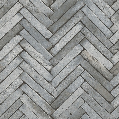 Arrow Slate Blue Diagonal Herringbone Faux Stone Wallpaper