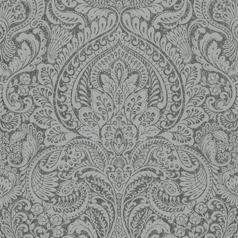 Artemis Pewter Shimmering Metallic Damask Wallpaper