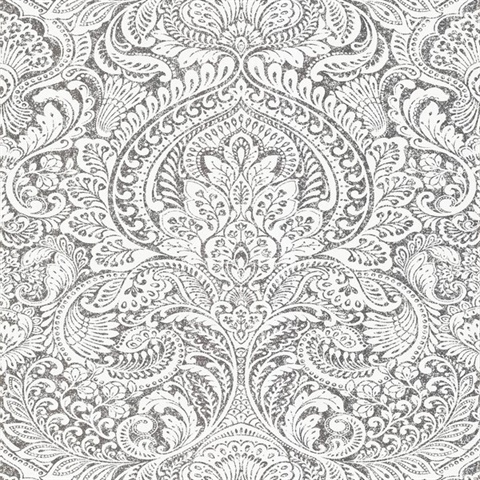 Artemis Platinum Metallic Damask Wallpaper