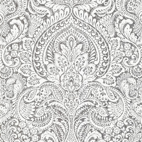Artemis Platinum Shimmering Metallic Damask Wallpaper