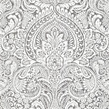 Artemis Platinum Shimmering Metallic Damask Wallpaper