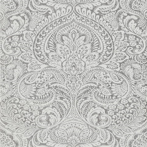 Artemis Silver Metallic Damask Wallpaper