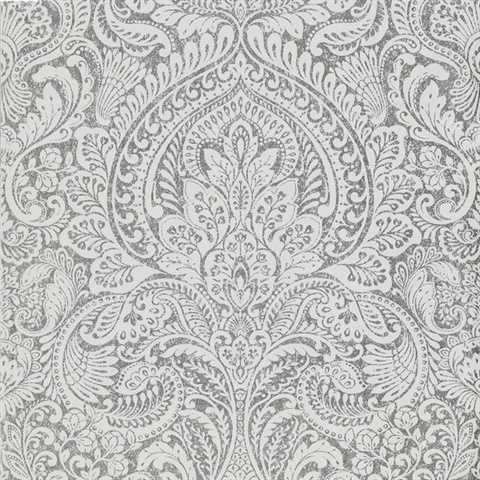 Artemis Silver Shimmering Metallic Damask Wallpaper