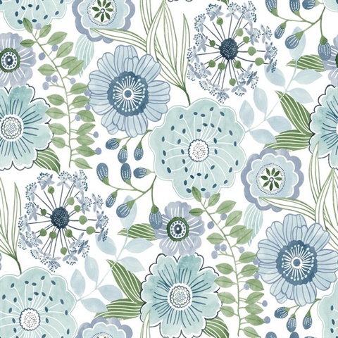 Artistic Bouquet Alpine Floral & Leaf Wallpaper