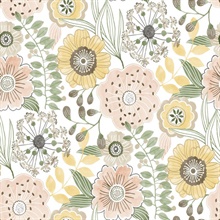 Artistic Bouquet Coral & Lemon Wallpaper