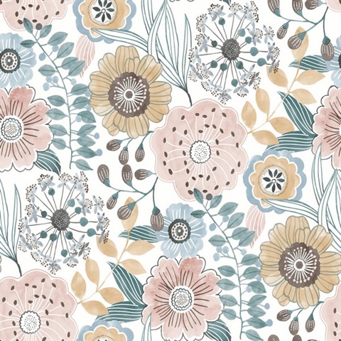 Artistic Bouquet Ochre & Ocean Wallpaper