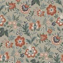 Athena Orange Floral Wallpaper