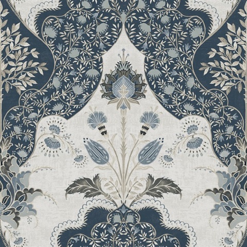 Auden Dark Blue Floral Grandeur Wallpaper
