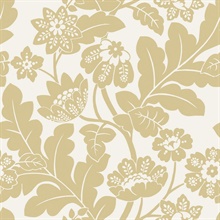 Augusta Butter Large Flock Floral Damask Wallpaper