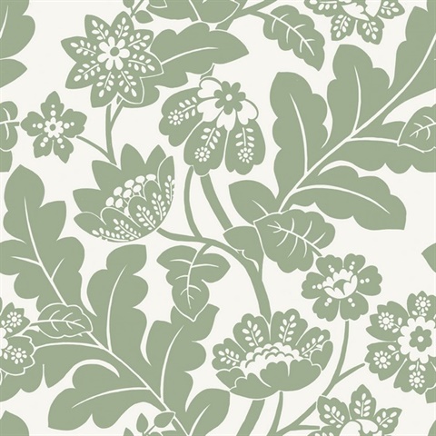 Augusta Seafoam Large Flock Floral Damask Wallpaper