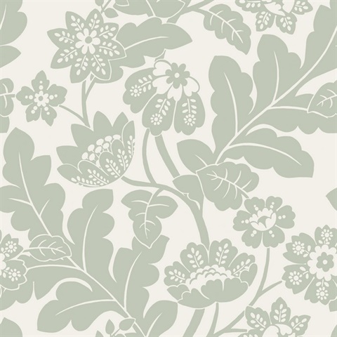 Augusta Silver Large Flock Floral Damask Wallpaper