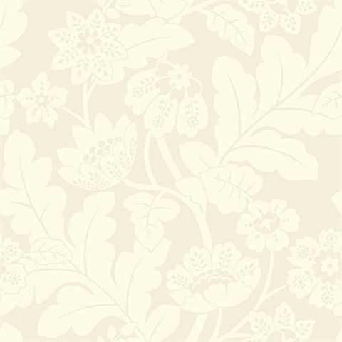 Augusta White Large Flock Floral Damask Wallpaper