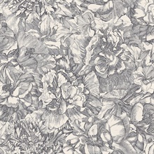 Auguste Charcoal Double Hibiscus Floral Wallpaper