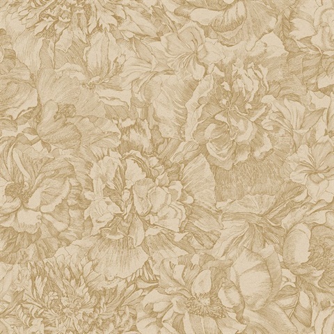 Auguste Gold Double Hibiscus Floral Wallpaper