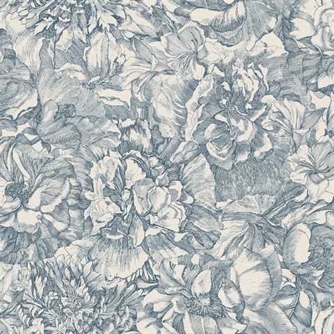 Auguste Navy Double Hibiscus Floral Wallpaper