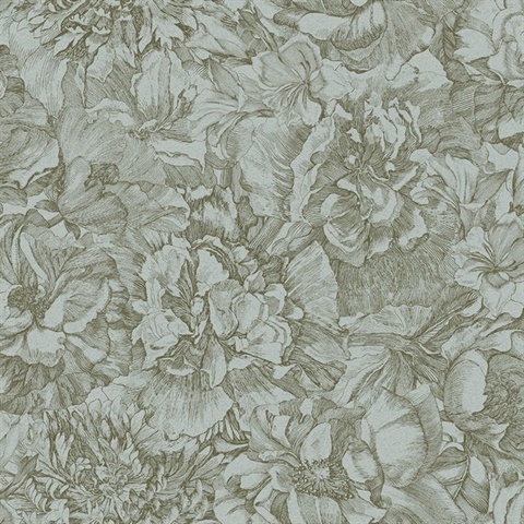 Auguste Sage Double Hibiscus Floral Wallpaper