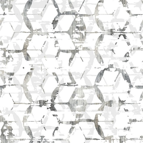 Augustine Black & White Aged & Weathered Geometric Wallpaper