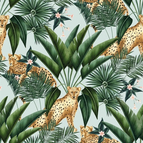 Augustus Aqua Jungle Cheetah Wallpaper