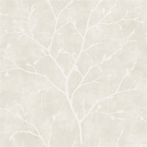 Avena Branches Block Print Textured Beige Wallpaper