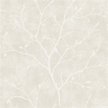 Avena Branches Block Print Textured Beige Wallpaper