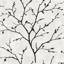 Avena Branches Block Print Textured Off-White Wallpaper