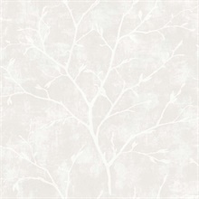 Avena Branches Block Print Textured Off-White Wallpaper
