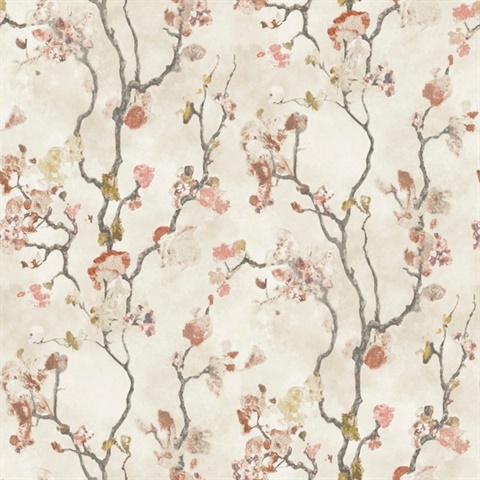 Avril Chinoiserie Coral Asian Branches Wallpaper