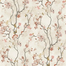 Avril Chinoiserie Coral Asian Branches Wallpaper