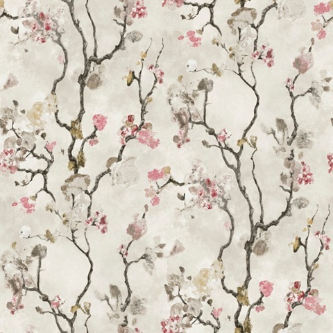 Avril Chinoiserie Rose Asian Branches Wallpaper