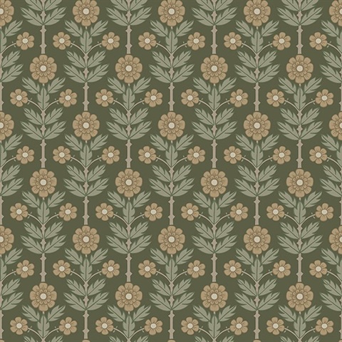 Aya Green Floral Wallpaper