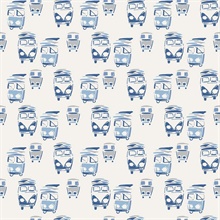 Baby Blue, Grey & White Retro Buses Wallpaper