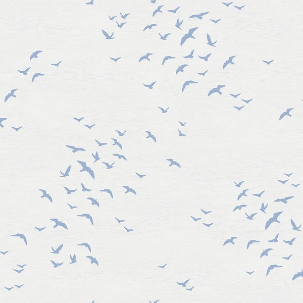 Baby Blue & White Coastal Birds FLying South Wallpaper