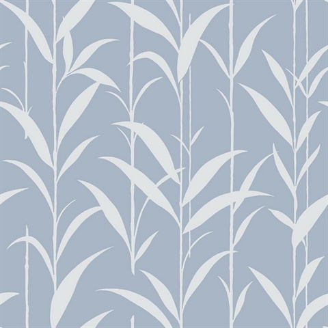 Baby Blue & White Seagrass Leaves Wallpaper