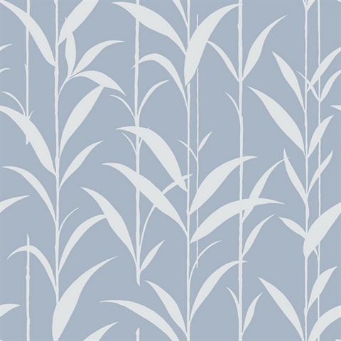 Baby Blue & White Seagrass Leaves Wallpaper