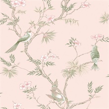 Baby Pink Classic Bird & Branches Trail Wallpaper
