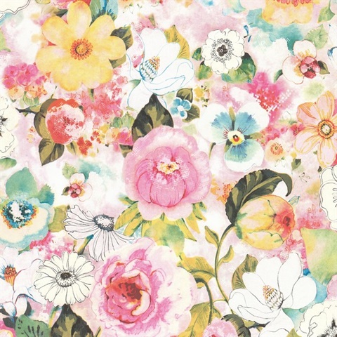 Baldwin Multicolor Watercolor Floral Wallpaper