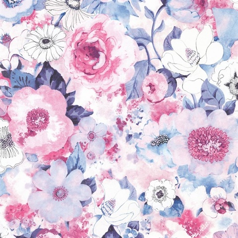 Baldwin Purple Watercolor Floral Wallpaper