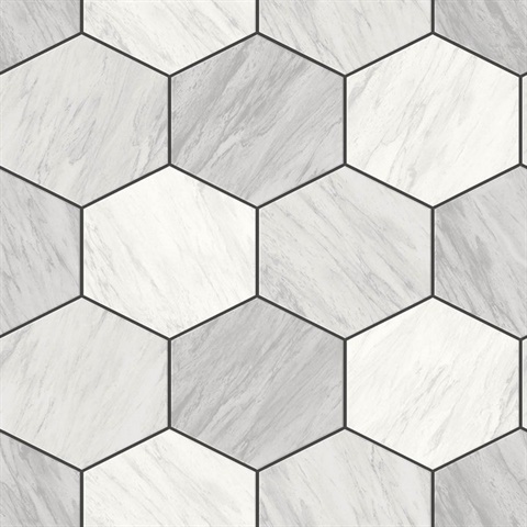 Baldwyn Carrara Faux Geometric Marble Tile Wallpaper