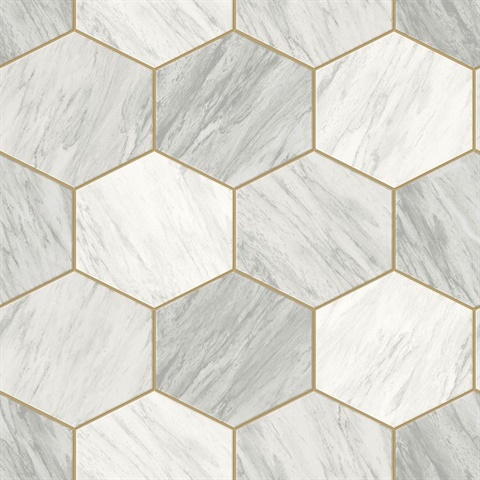 Baldwyn Gypsum Faux Geometric Marble Tile Wallpaper