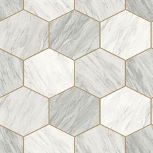 Baldwyn Gypsum Faux Geometric Marble Tile Wallpaper