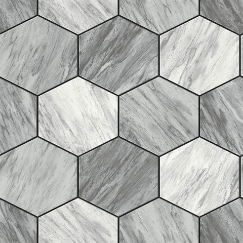 Baldwyn Steel Grey Faux Geometric Marble Tile Wallpaper