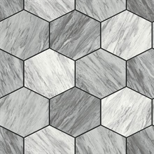 Baldwyn Steel Grey Faux Geometric Marble Tile Wallpaper