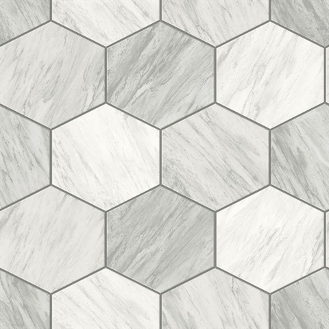 Baldwyn White Dove Faux Geometric Marble Tile Wallpaper