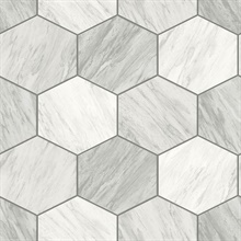 Baldwyn White Dove Faux Geometric Marble Tile Wallpaper